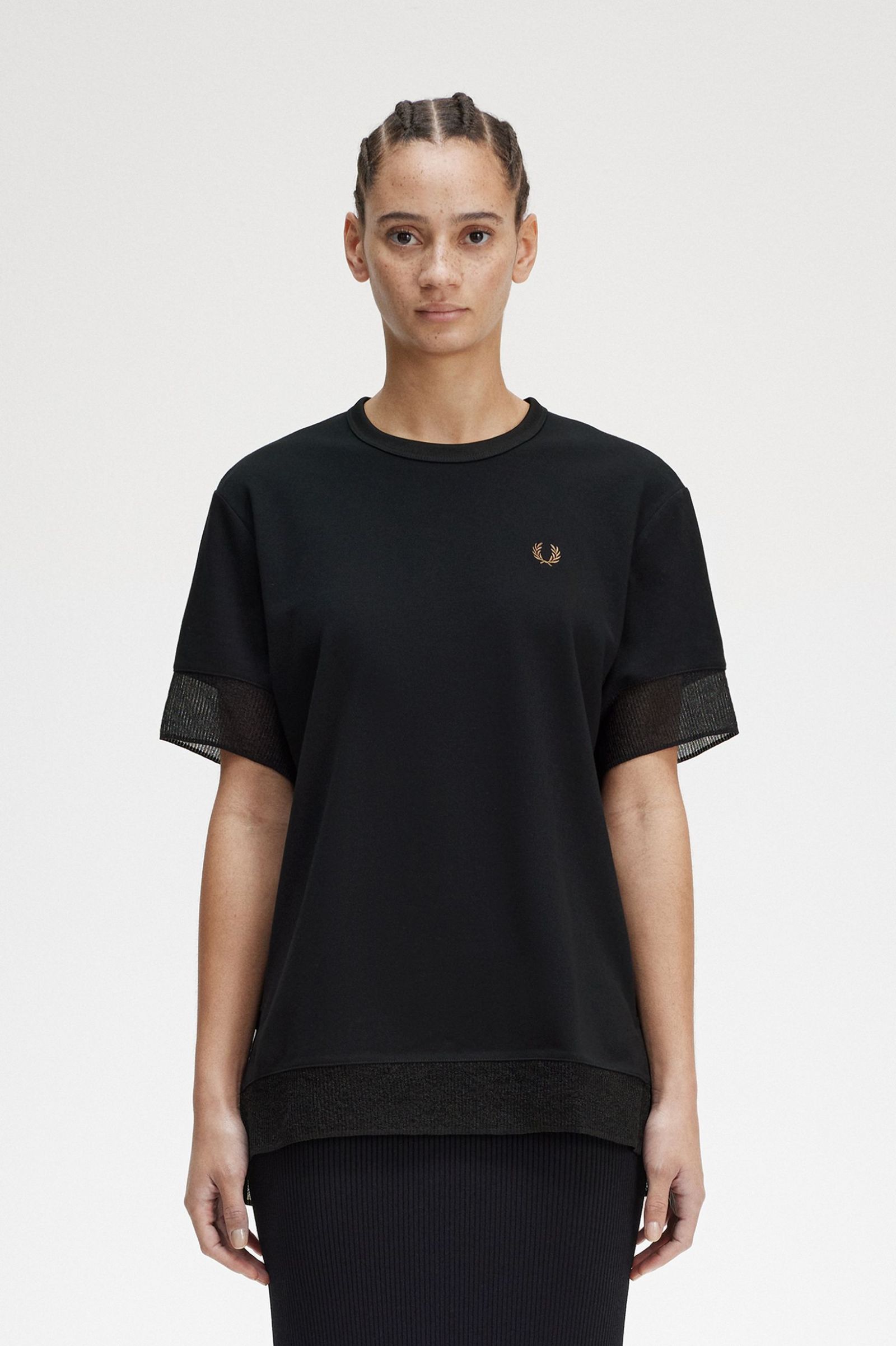 Sheer Trim Piqué T-Shirt Black
