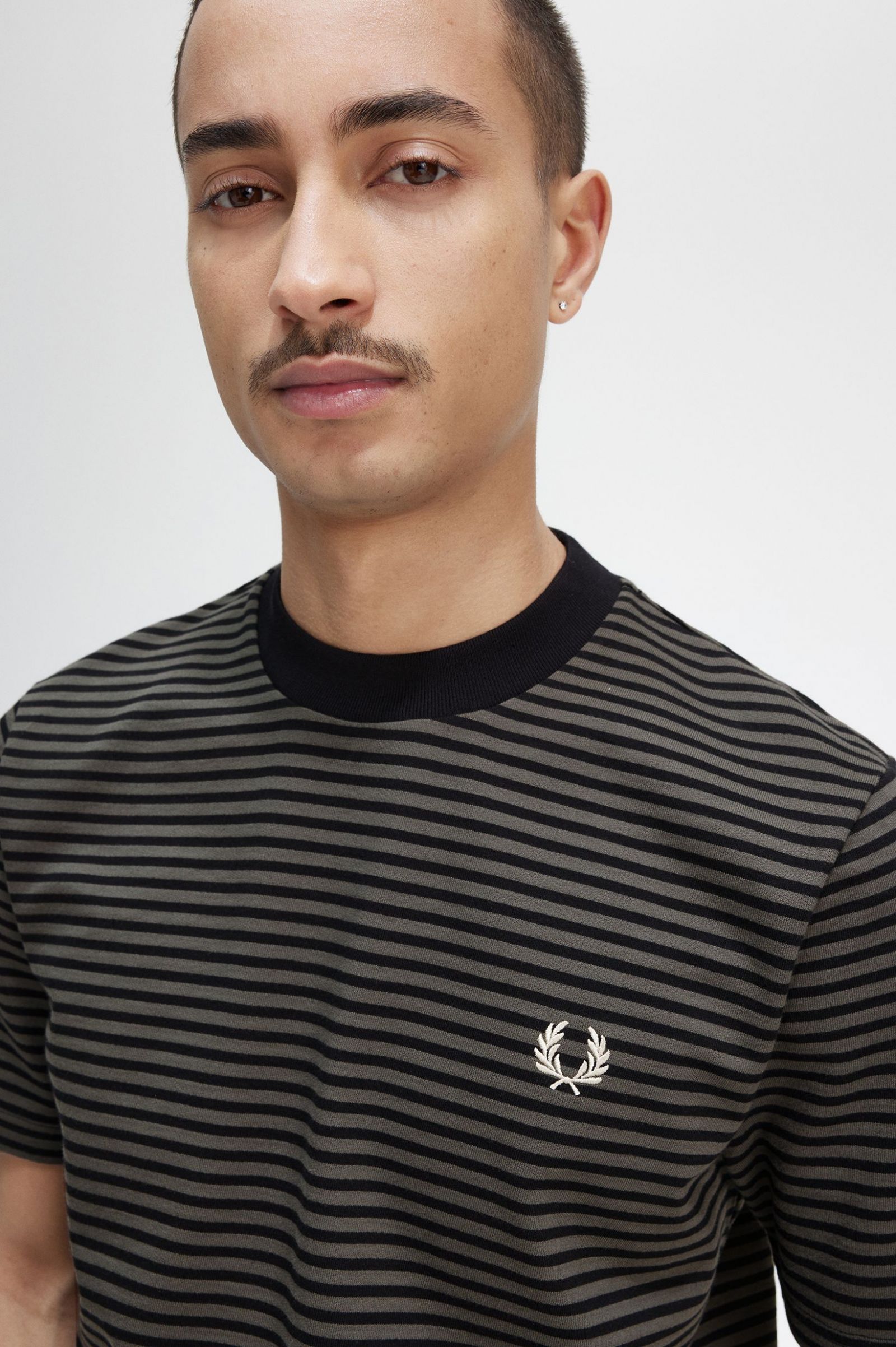 Fine Stripe Heavyweight T-Shirt Black / Field Green