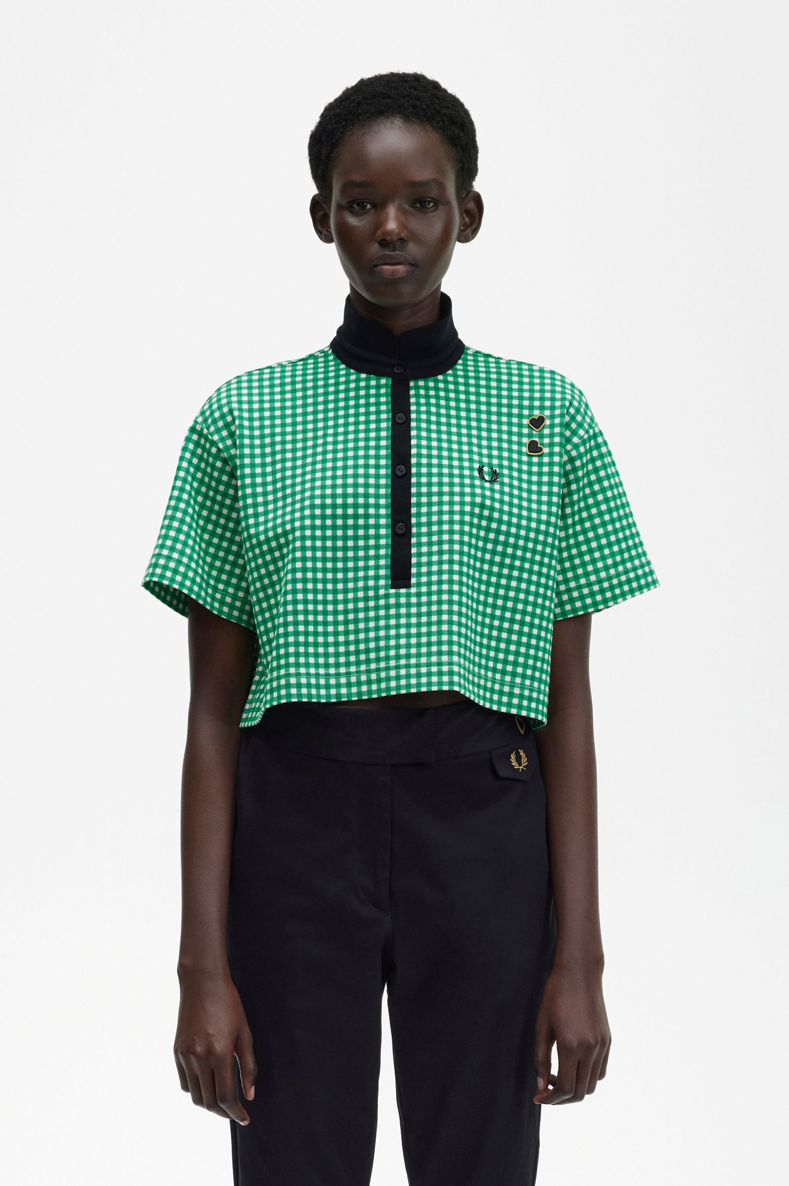 Amy Winehouse FoundationCropped Gingham Piqué Shirt Fred Perry Green