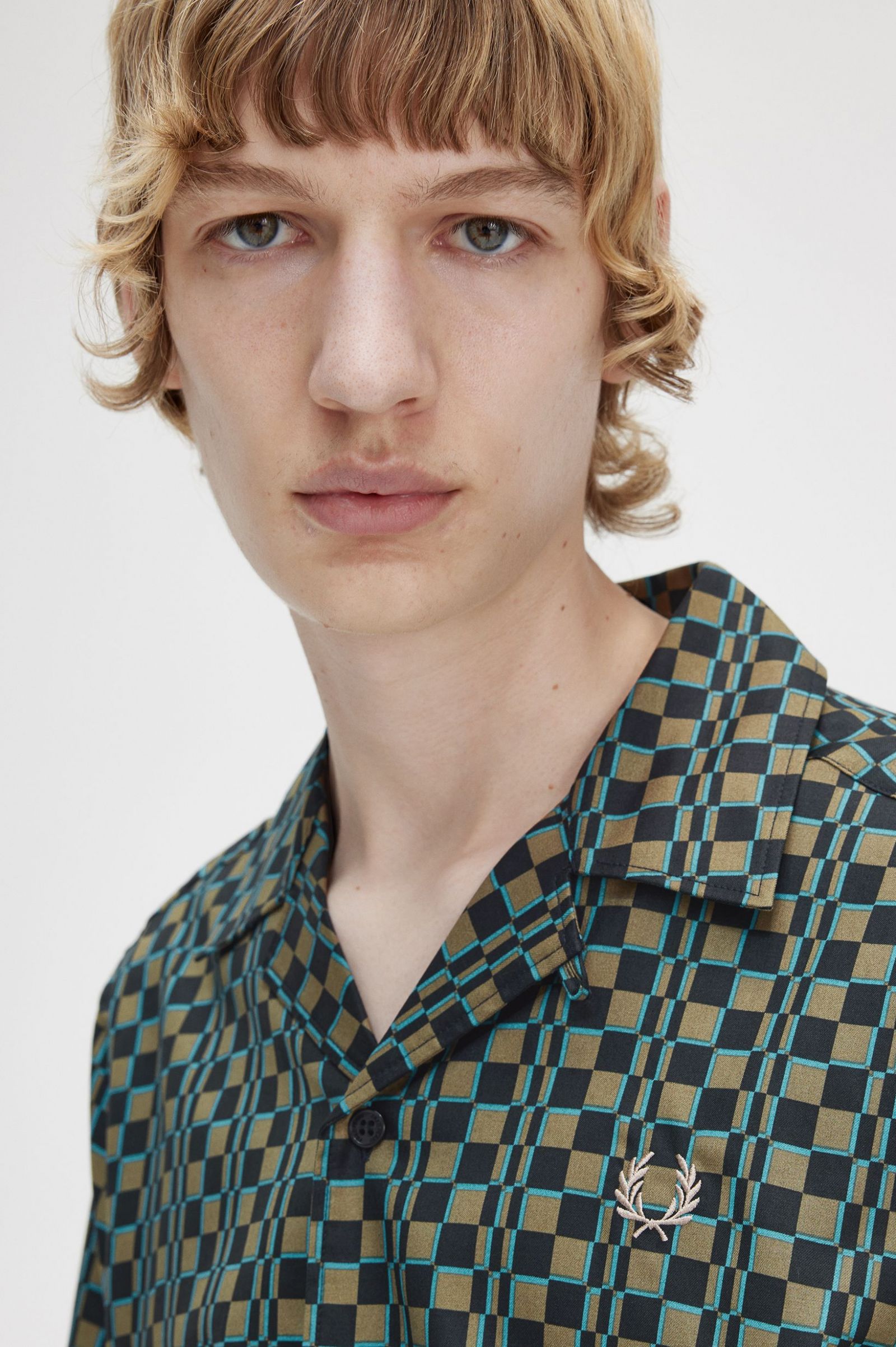 Glitch Chequerboard Revere Collar Shirt Uniform Green