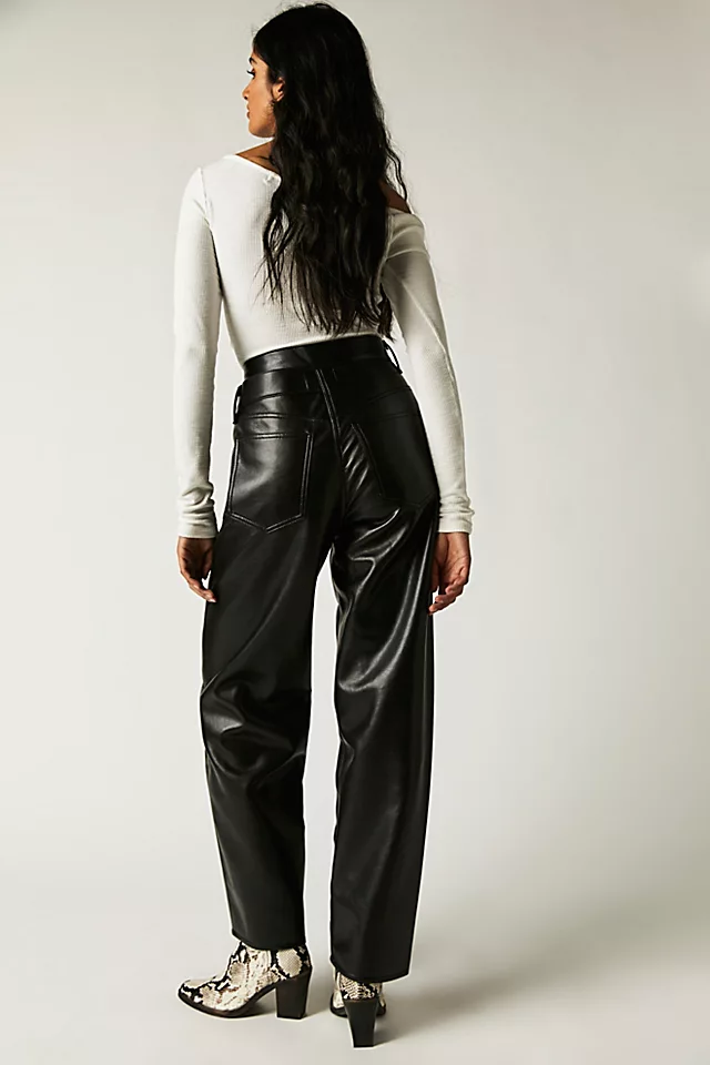 AGOLDE Recycled Leather Broken Waistband Pants Black