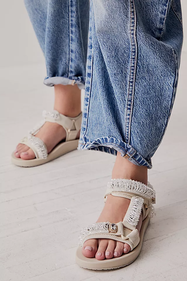 Still Bejeweled Sport Sandals White