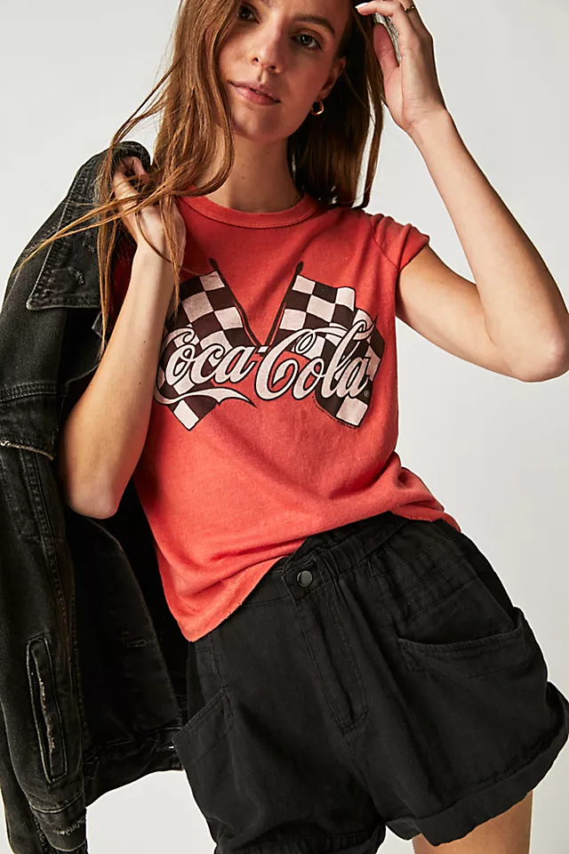 Coca Cola Checked Flags Tee Tiger Lily