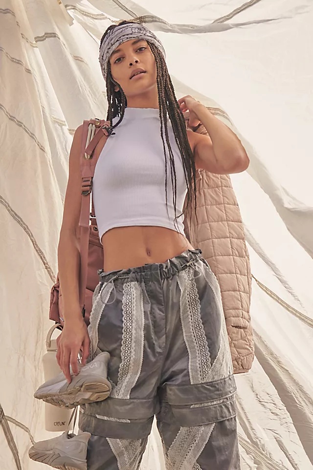 Happiness Runs High-Neck Crop Tank White