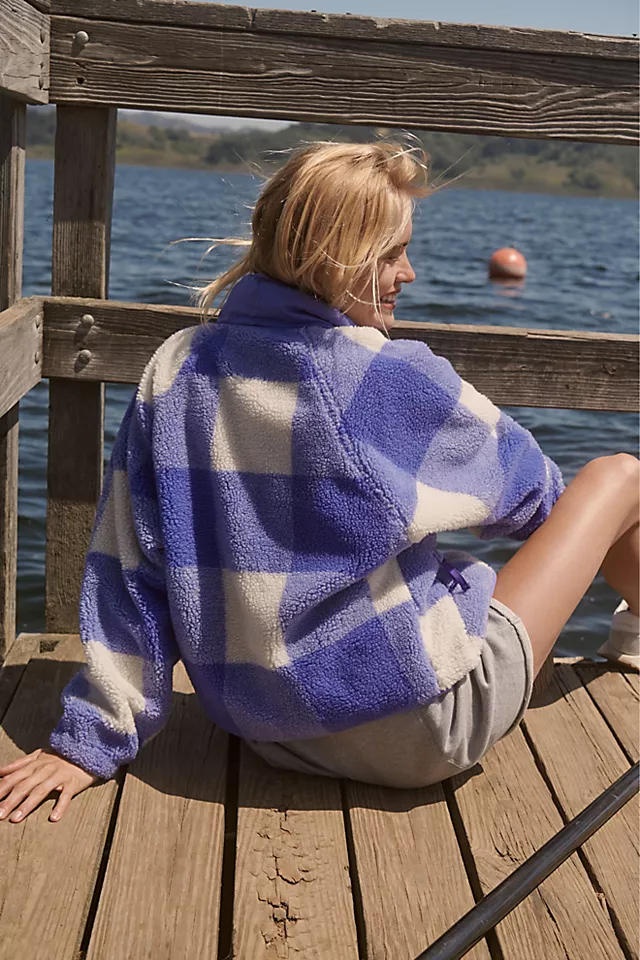 Hit The Slopes Printed Fleece Jacket Blue Iris Gingham Combo