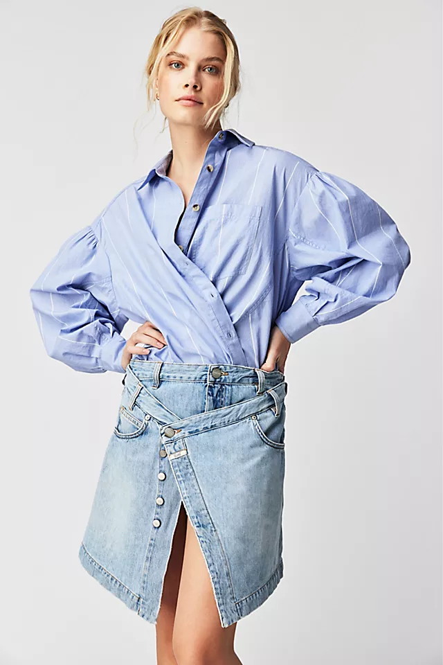 Closed Short Wrap Skirt Mid Blue