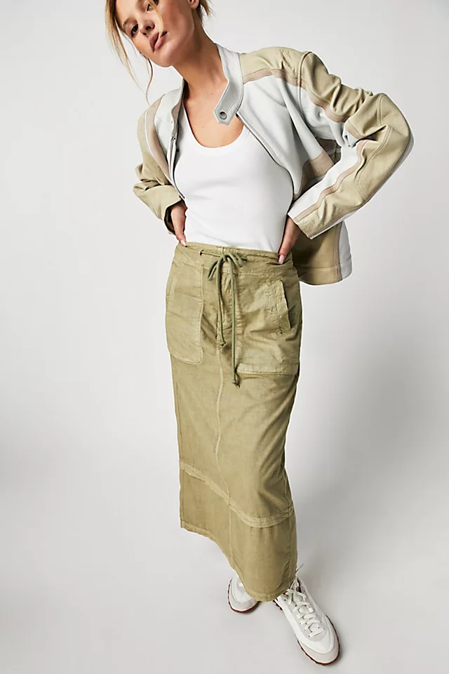 Lizzie Parachute Maxi Skirt Mosstone