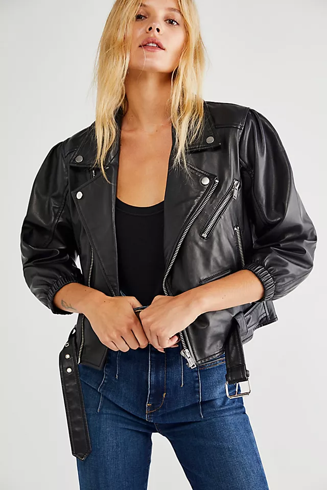 Betty Crop Leather Jacket Black