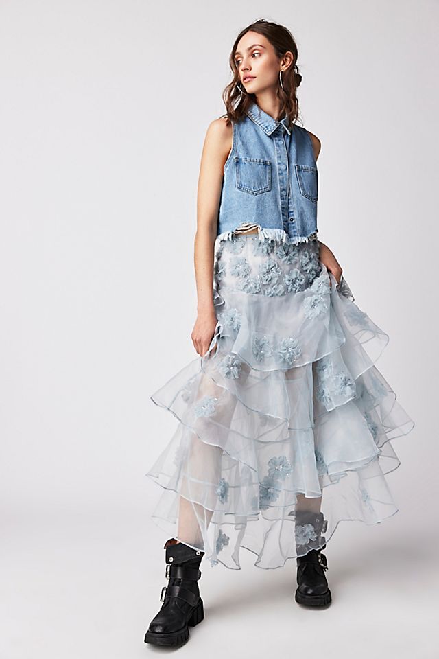 LoveShackFancy Grover Skirt Glacier Blue