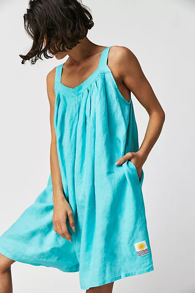 L.F. Markey Basic Linen Romper Aqua