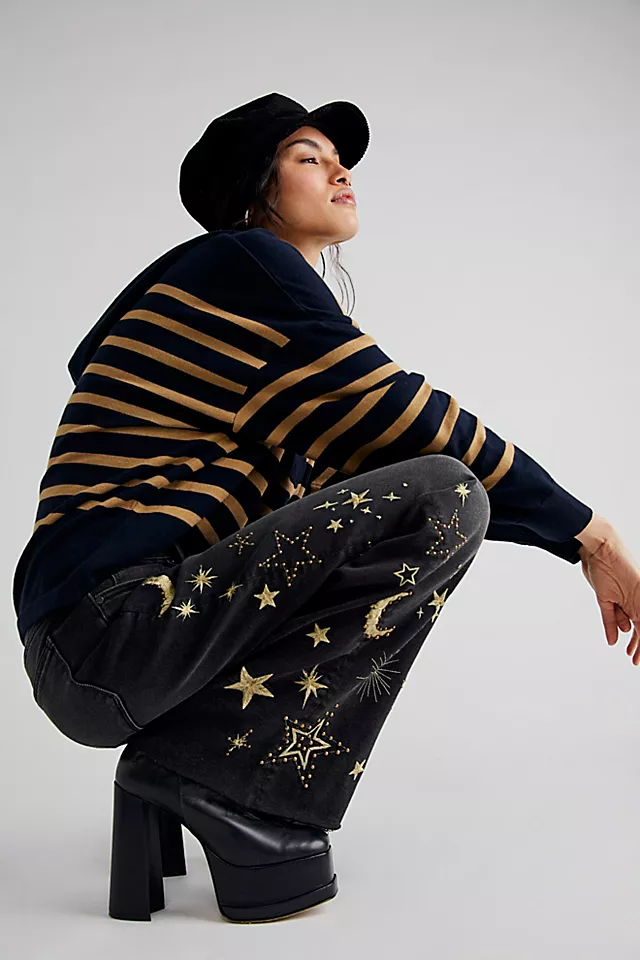 Driftwood Charlee Embroidered Wide-Leg Jeans Celestial Studded