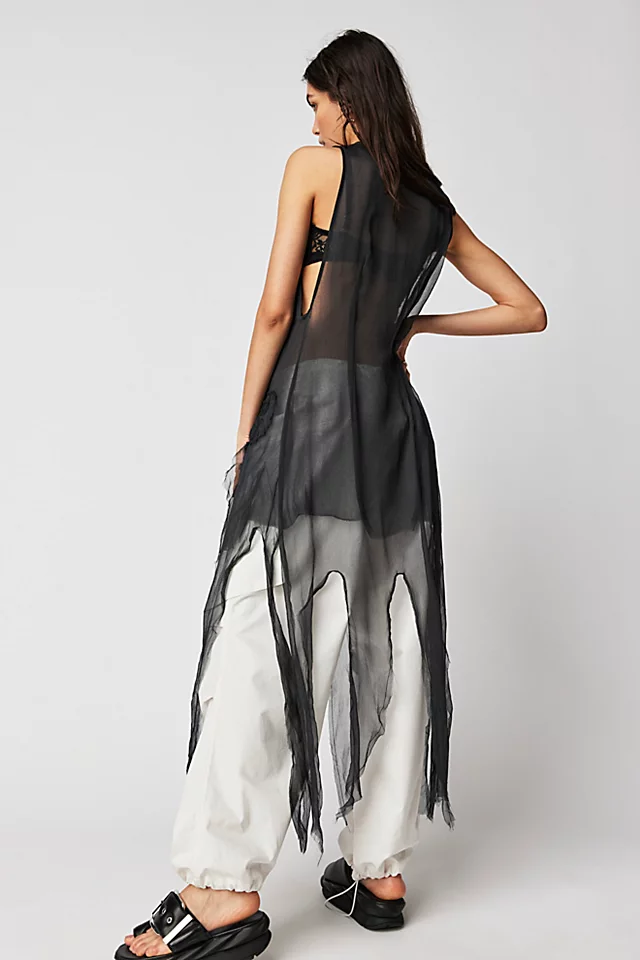 Ragged Maxi Vest Top Washed Black