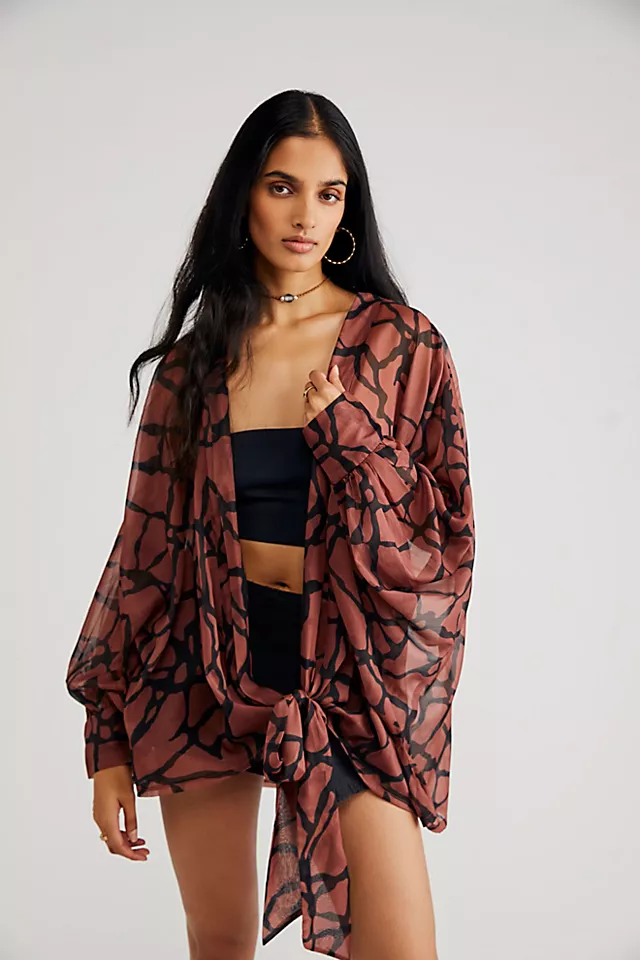 Safari Print Tie Front Kimono Sienna Combo