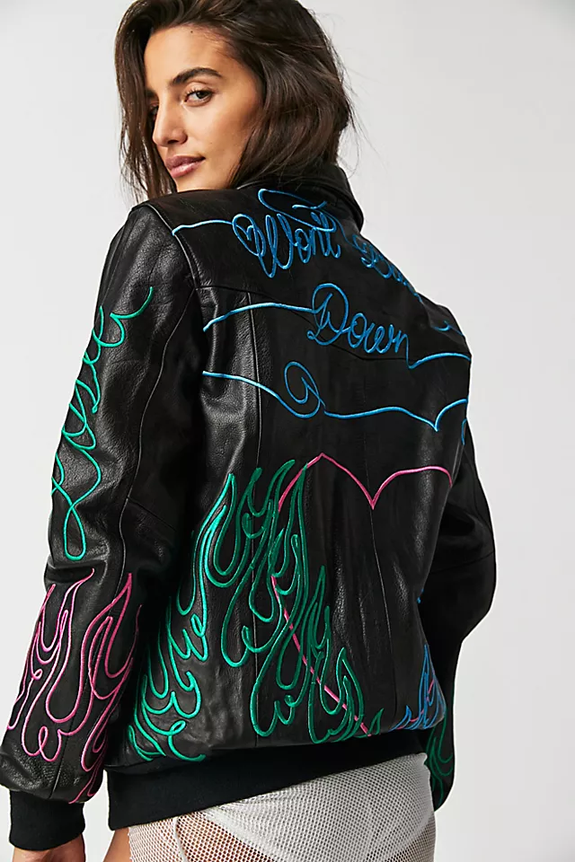 Understated Leather Boyfriend Heart Bomber Black