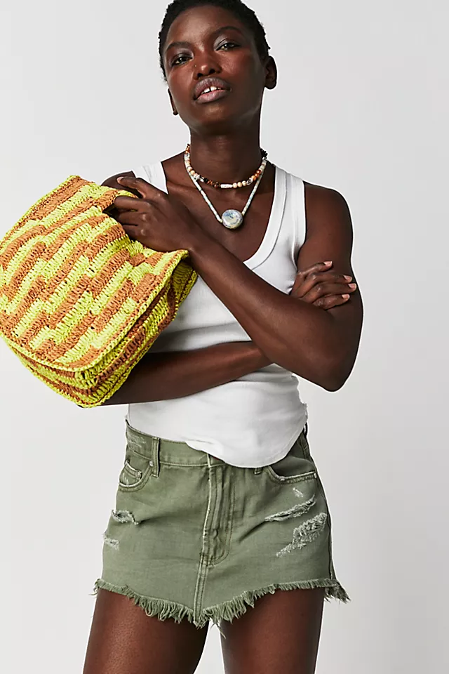 OneTeaspoon Junkyard Relaxed Denim Mini Skirt Super Khaki