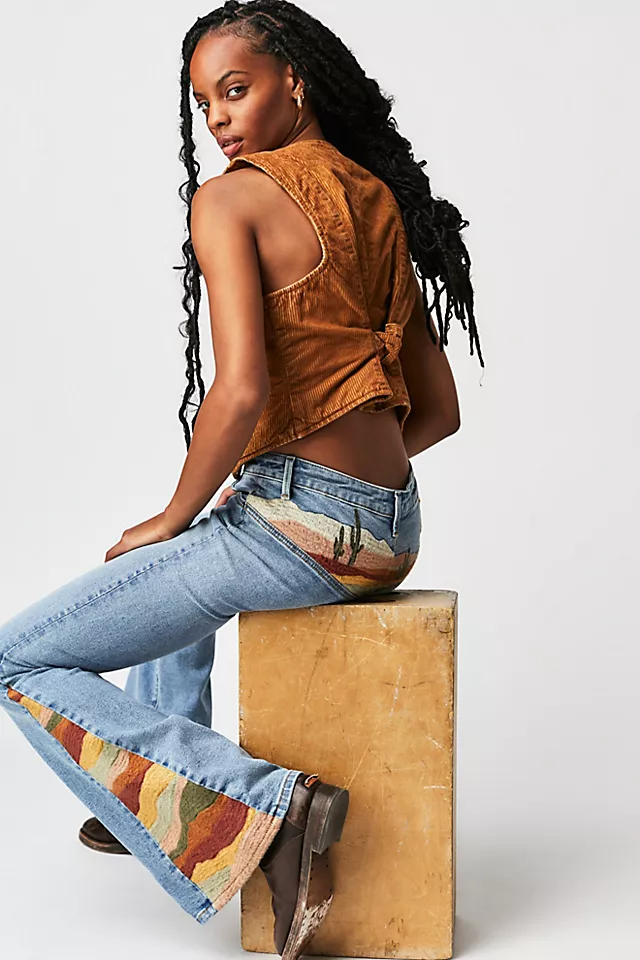 Free People x Driftwood Farrah Embroidered Sunset Flare Jeans Desperado