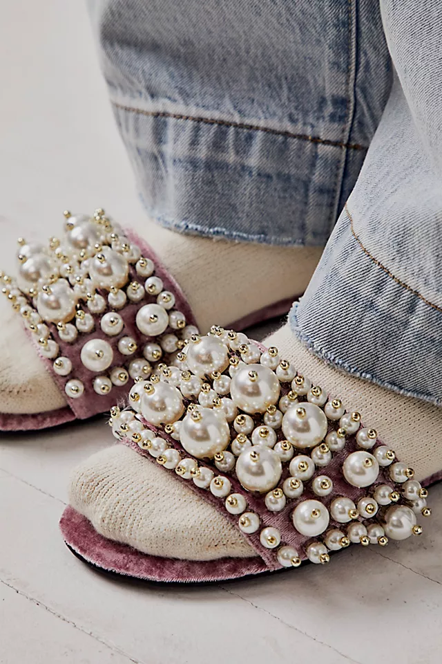 Pixie Pearl Slide Sandals Lilac Crushed Velvet