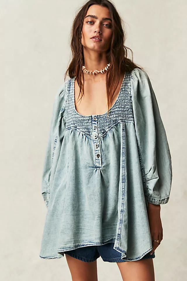 Smock It To Me Denim Top Frost