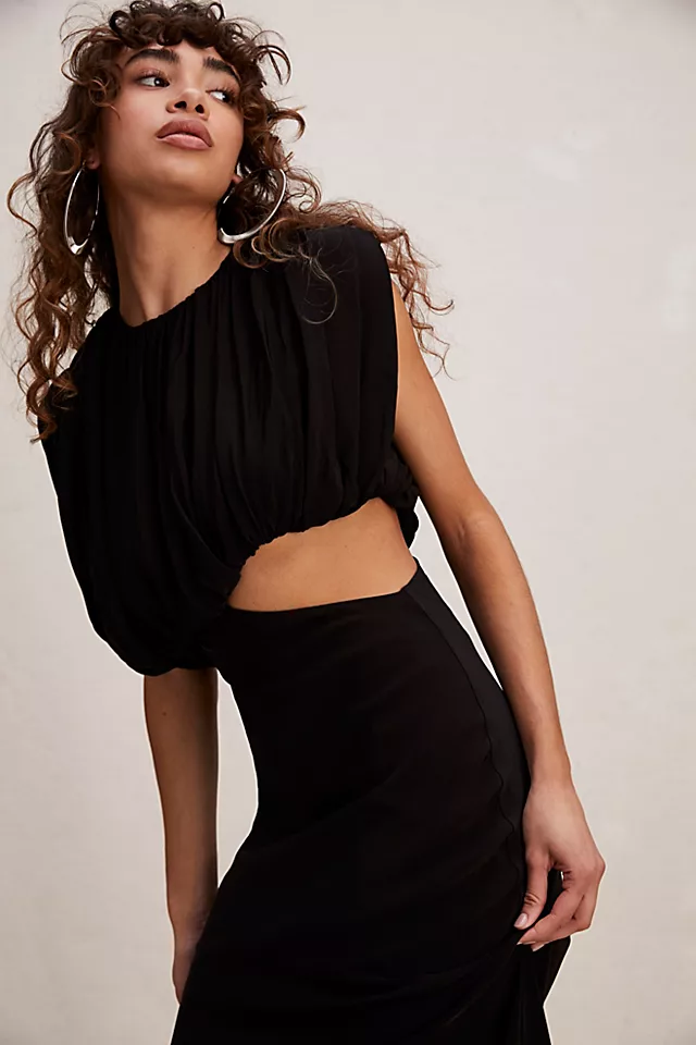 By Land + Sea Overflow Drape Midi Dress Black