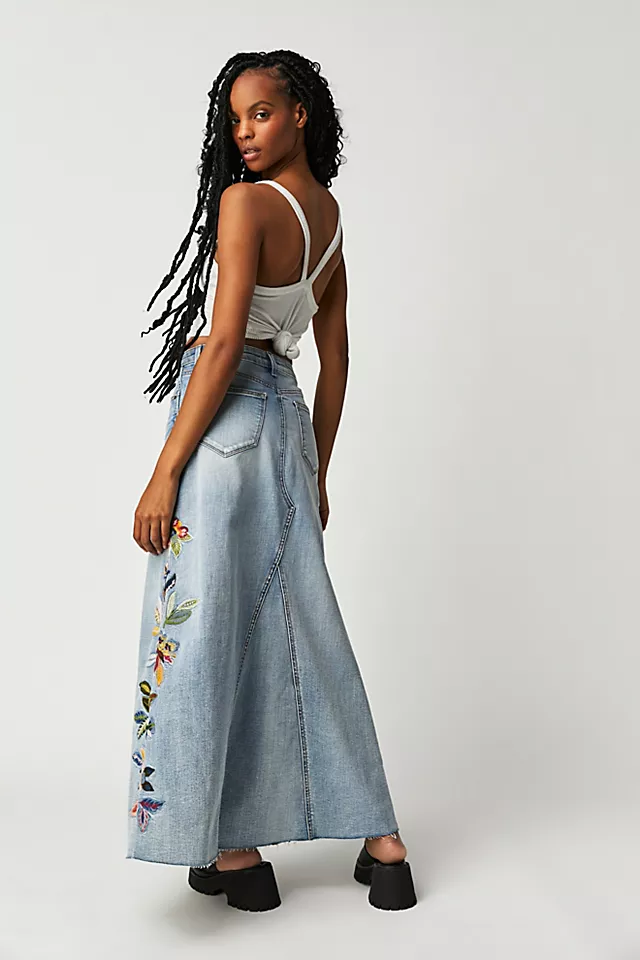 Driftwood Denim Maxi Skirt Wildflower