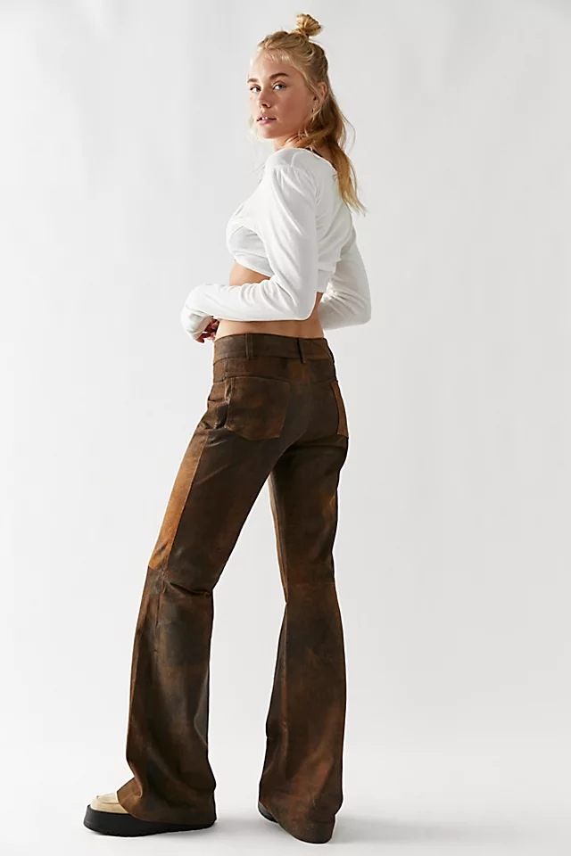 Dancassab Rina Distressed Leather Pants Brown