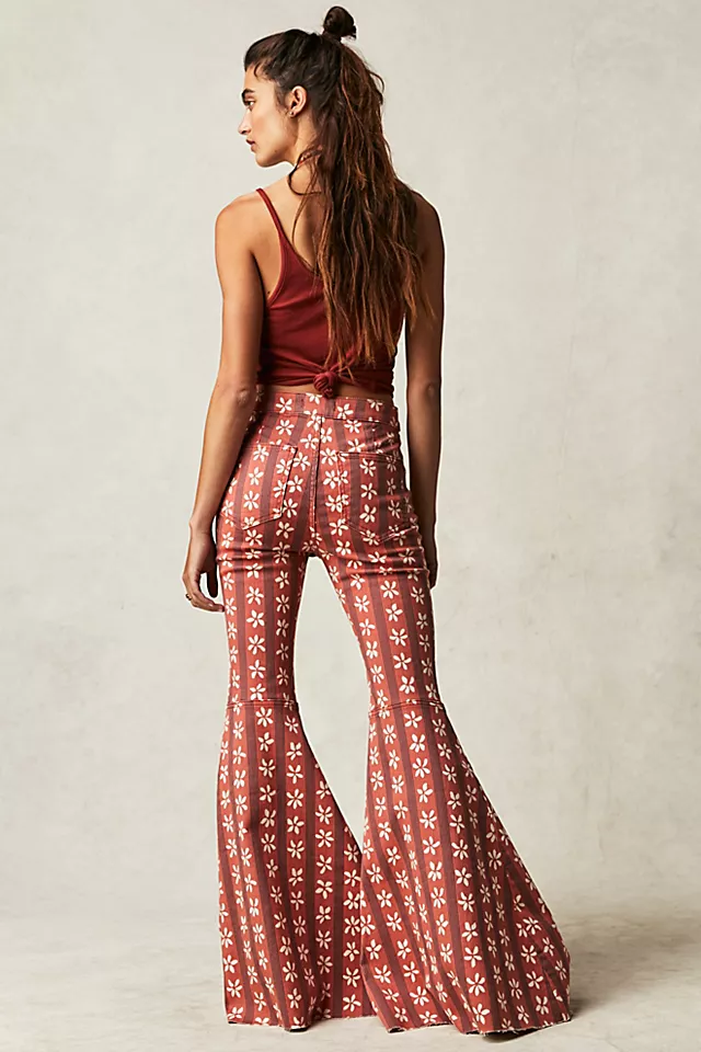 Just Float On Printed Flare Jeans Cherry Combo - Daisy Wall