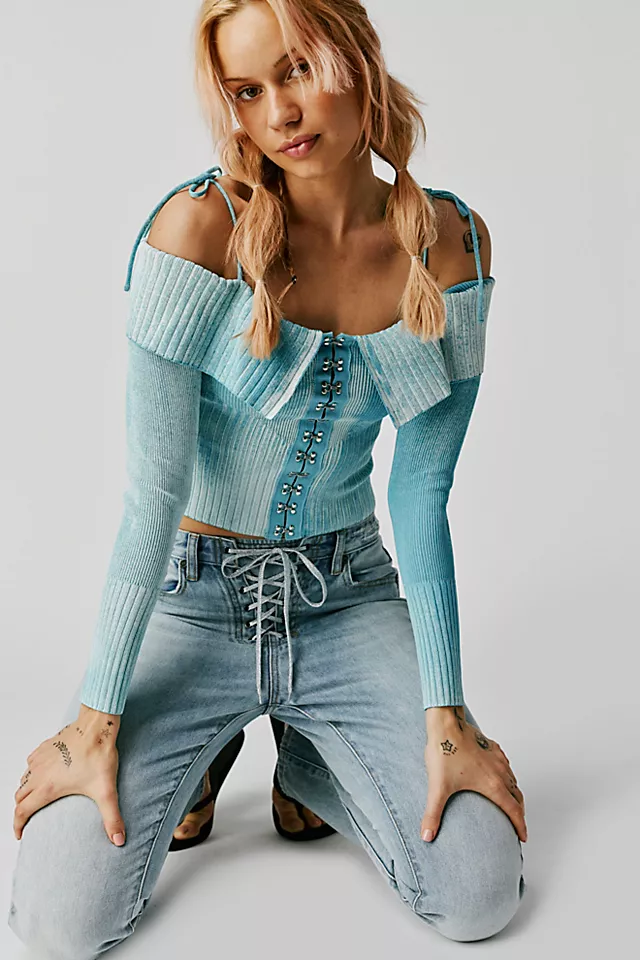 House of Sunny Sunfade Knit Top Washed Blue