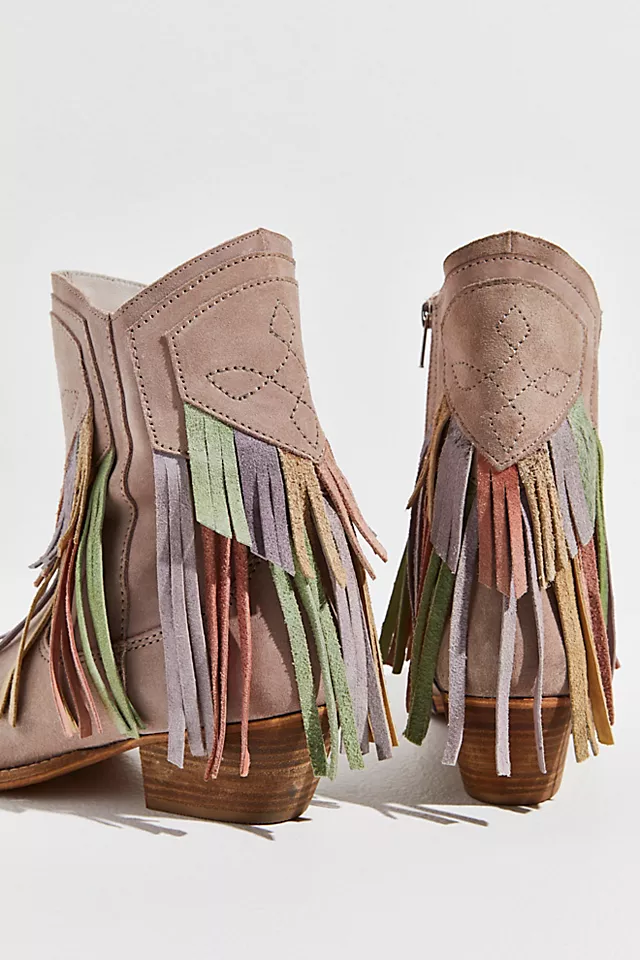 Lawless Fringe Western Boots Pink Multi