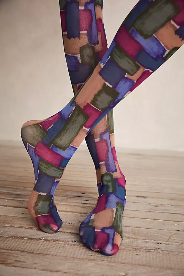 Brushed Tile Thigh High Socks Tile