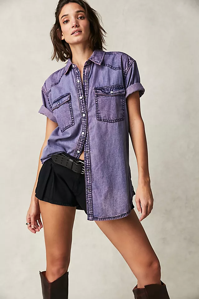 The Short Of It Denim Top Orchid Overdye