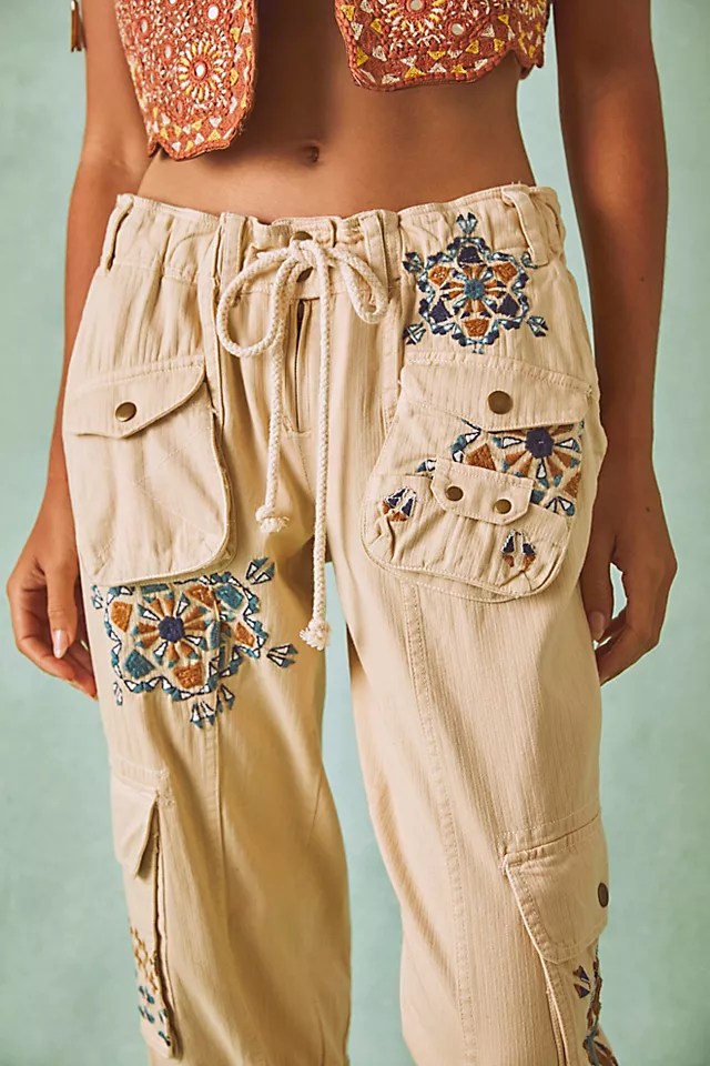 Tahiti Embroidered Cargo Pants Tea