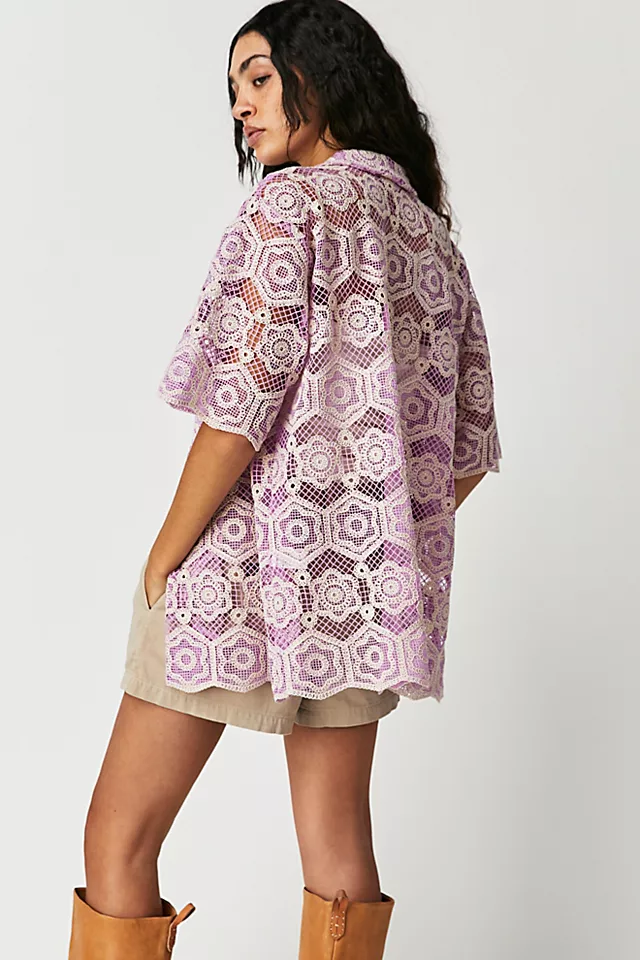 Anna Sui Mod Floral Buttondown Shirt Mauve Multi