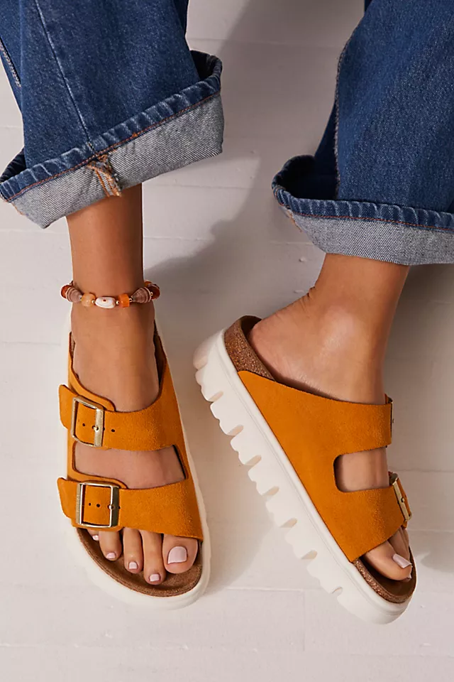 Arizona Chunky Birkenstock Sandals Apricot Suede