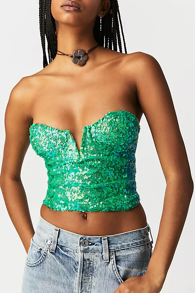FP x EastNWestLabel Cluster Sequin Tube Top Green