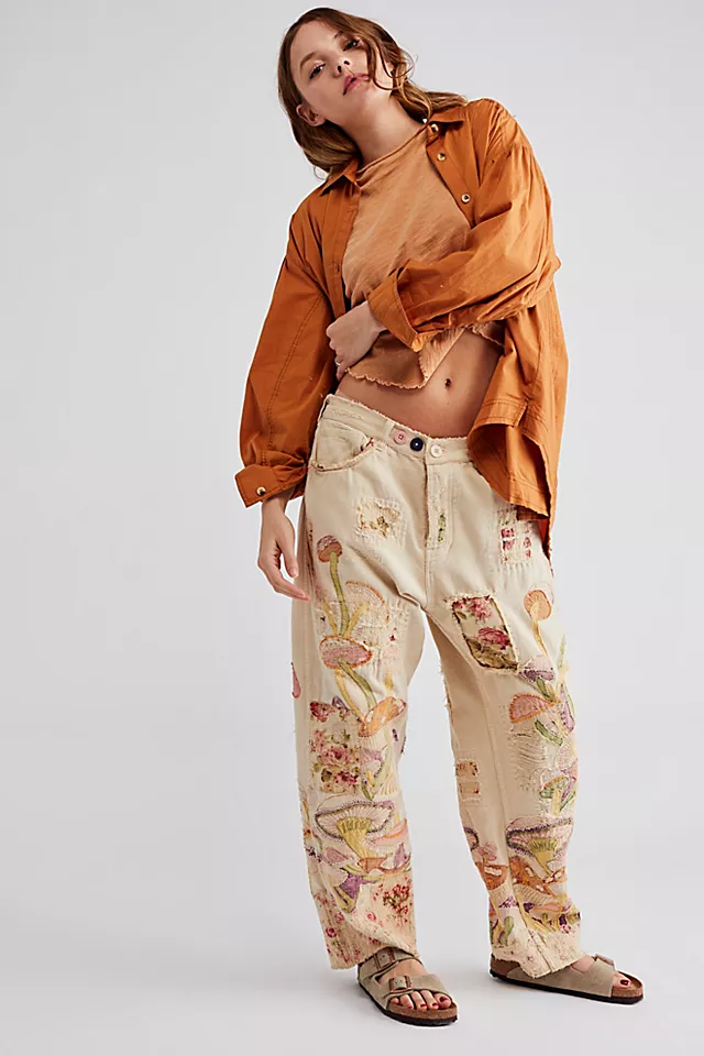 Magnolia Pearl Moon Embroidered Jeans Ivory