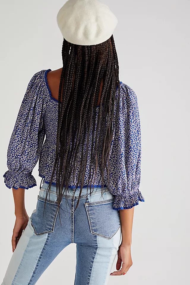 Brittnee Printed Top Blue Combo