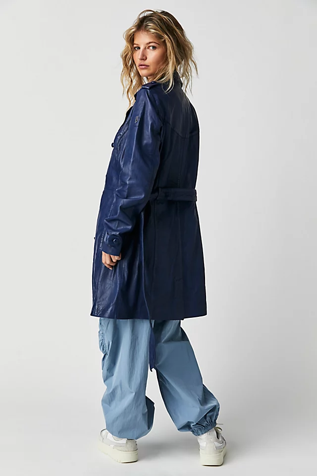 Mauritius Lailah Leather Trench Royal Blue