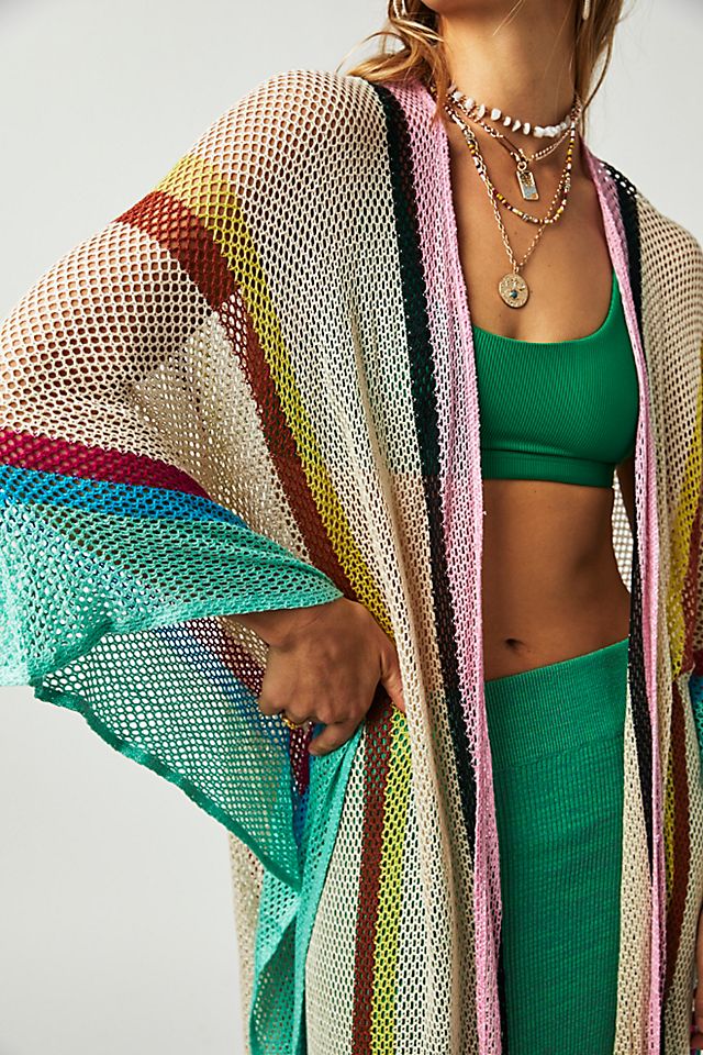 Sea Vista Stripe Ruffle Kimono Multi