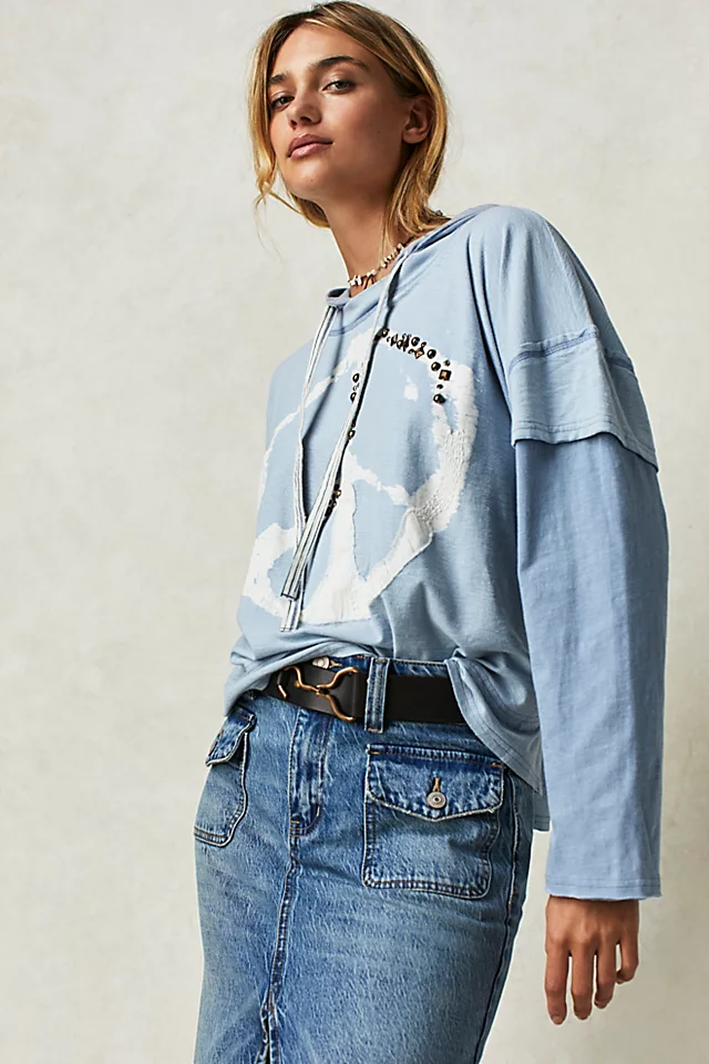 Peace Out Hoodie Dusty Blue Combo