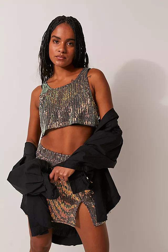 FP x EastNWestLabel Sheer Sequin Boxy Cami Black