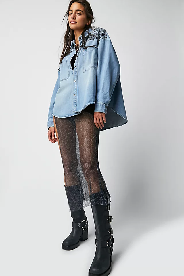 Hand Embellished Daria Denim Shirt Vintage Blue