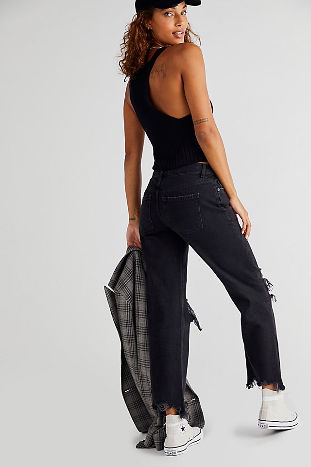 Maggie Mid-Rise Straight-Leg Jeans Washed Black