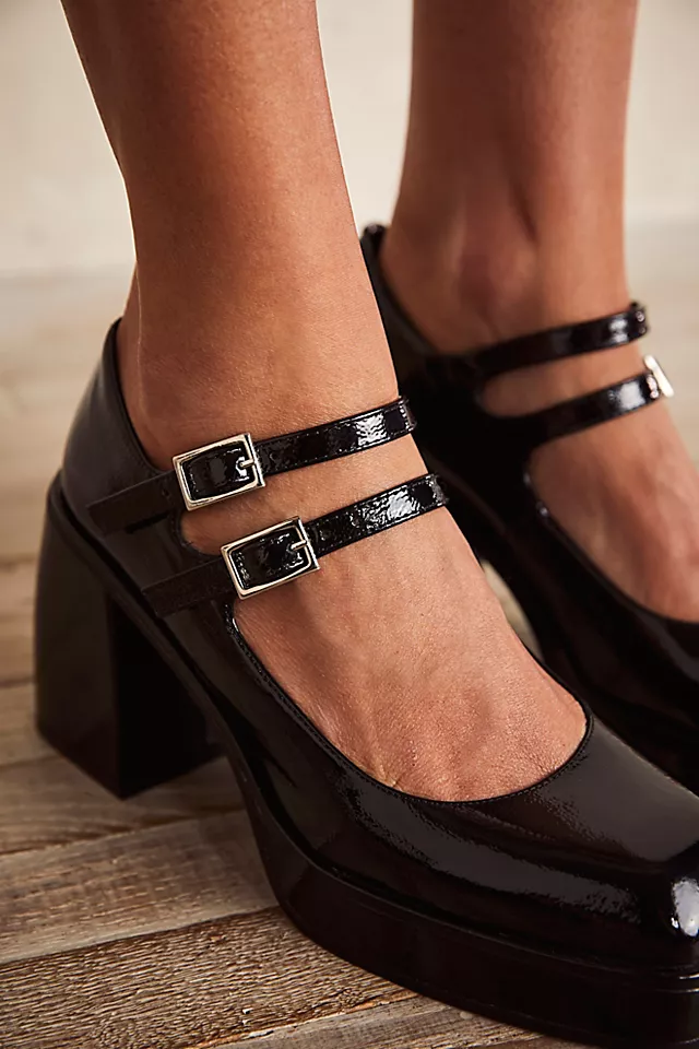 Ruby Double Strap Platform Mary Janes Black Patent
