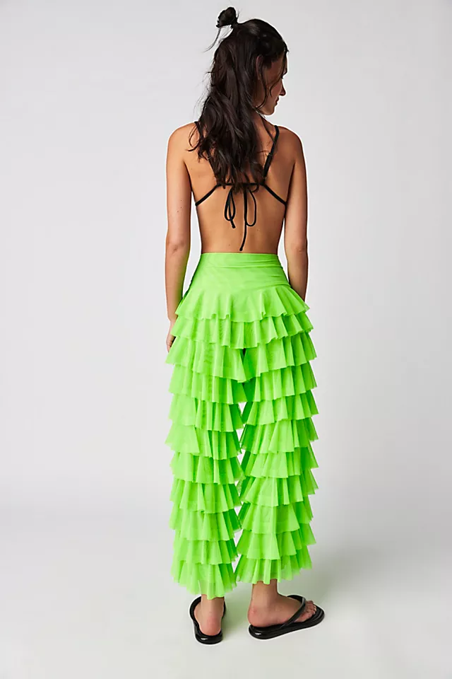Wide Leg Ruffle Pant Neon Green