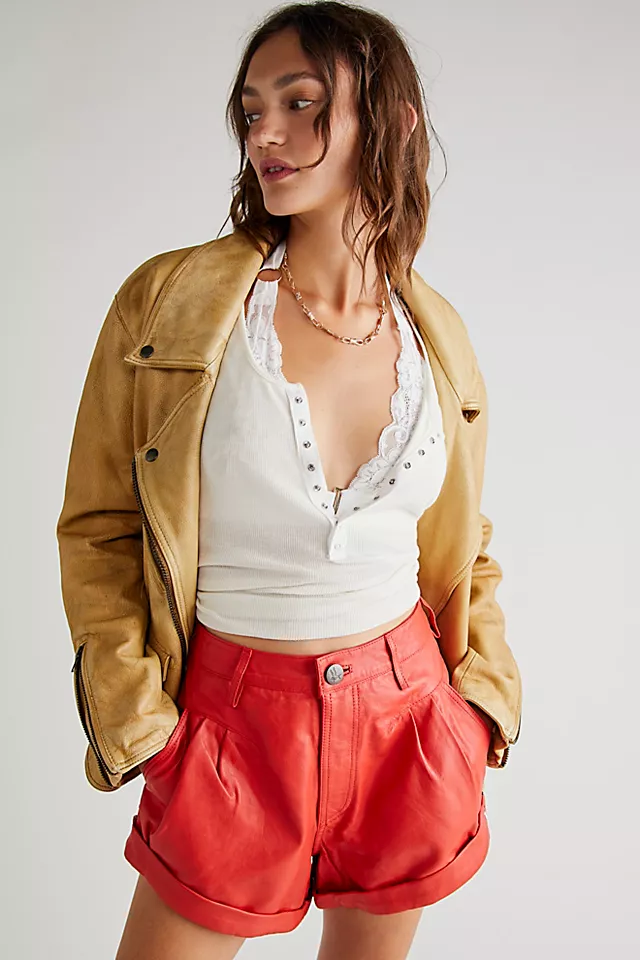 OneTeaspoon Leather Streetwalkers Shorts Red