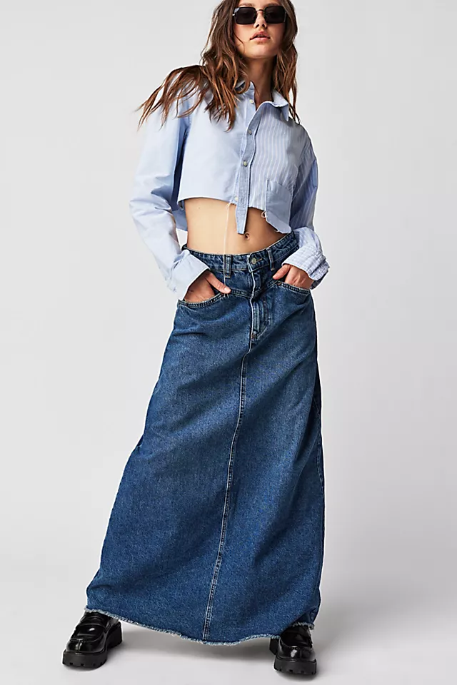 Come As You Are Denim Maxi Skirt Dark Indigo