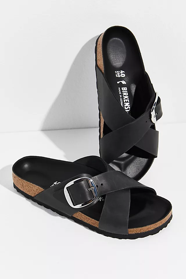 Siena Big Buckle Birkenstock Sandals Black Oiled Leather