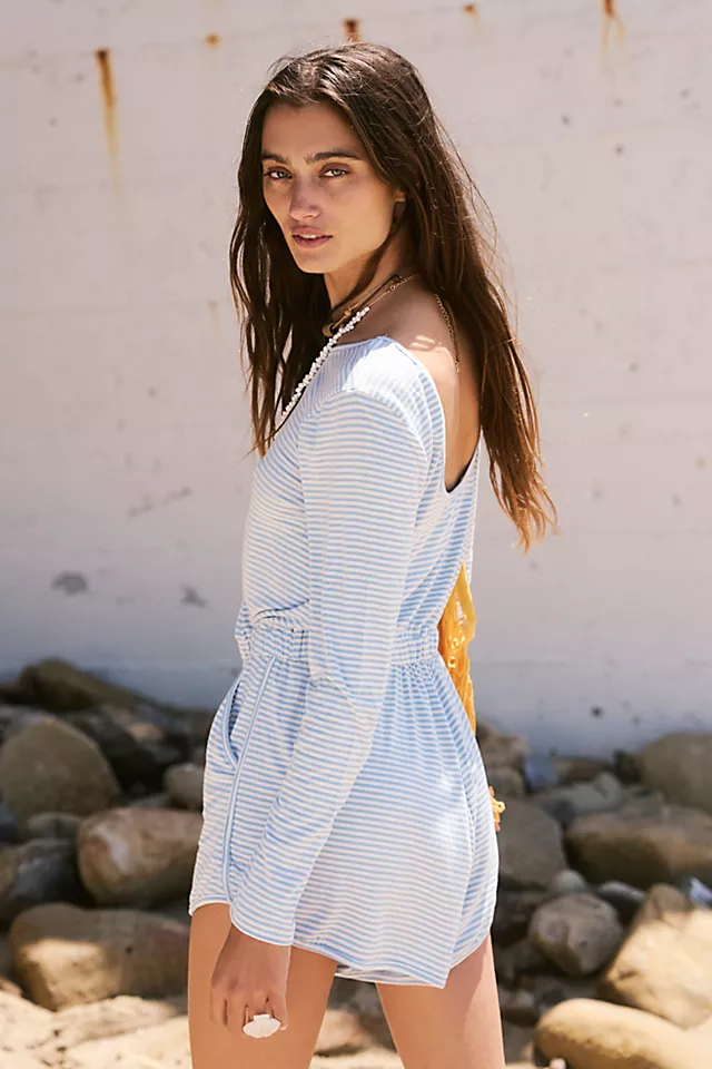 Yvette Striped Romper Chambray