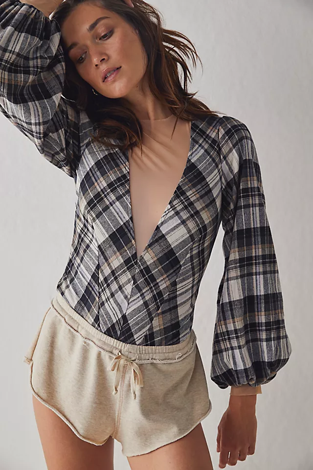 Frankie Flannel Bodysuit Buff Plaid