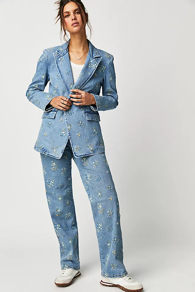 Driftwood Denim Embroidered Suit Set Nola Sky